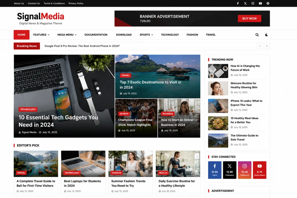 Signal Media Premium WordPress theme homepage design